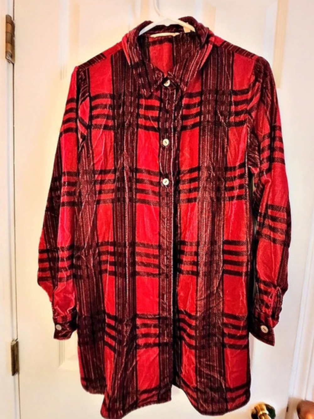 Soft Surroundings Plaid Button Down Shirt in Magenta & Black Like New
